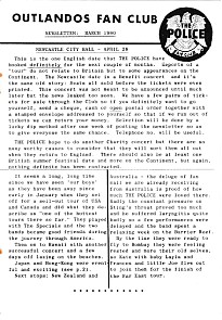 Outlandos Fan Club Newsletter March 1980