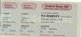 Bradford 25/1/92 gig ticket