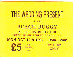 WEDDING PRESENT, Leeds 12/10/92 gig ticket